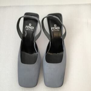 Authentic Fendi Blue Square-Toe Slingback Heels